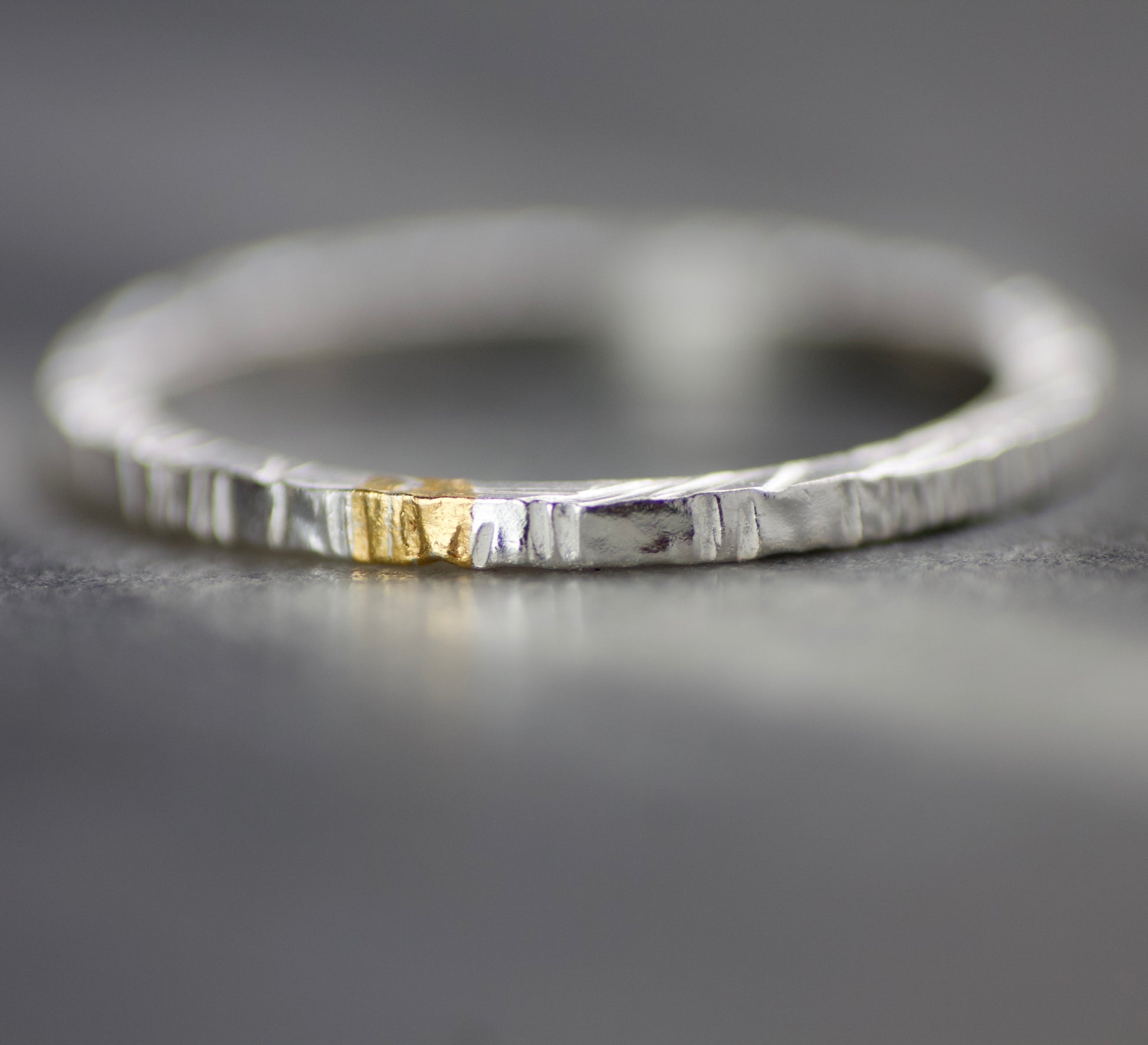 Polished Silver & Gold Linear Textured Skinny Ring image 0