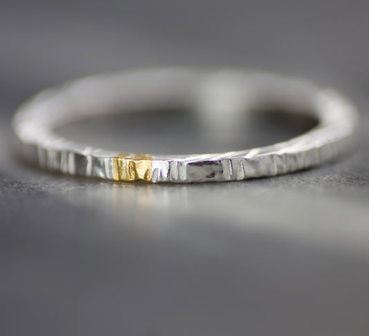 Polished Silver & Gold Linear Textured Skinny Ring image 0
