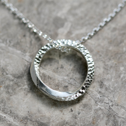 Silver Textured Möbius Twist Halo Ring Pendant image 0