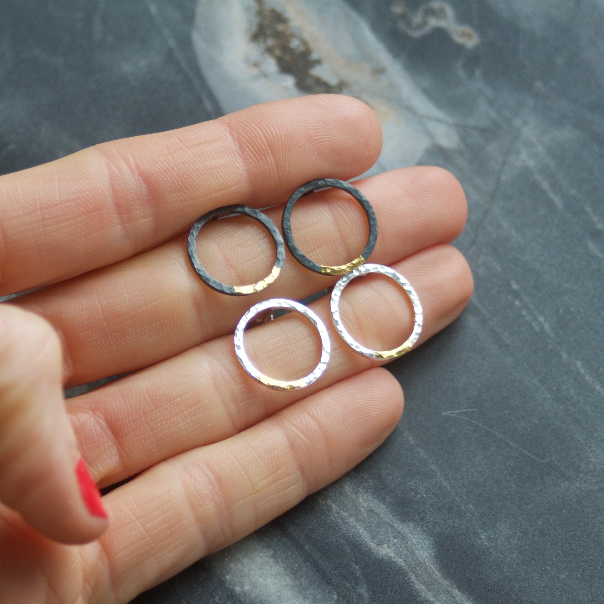 Keum Boo Hammered Sterling Silver & 24ct Gold Hoop Studs image 1