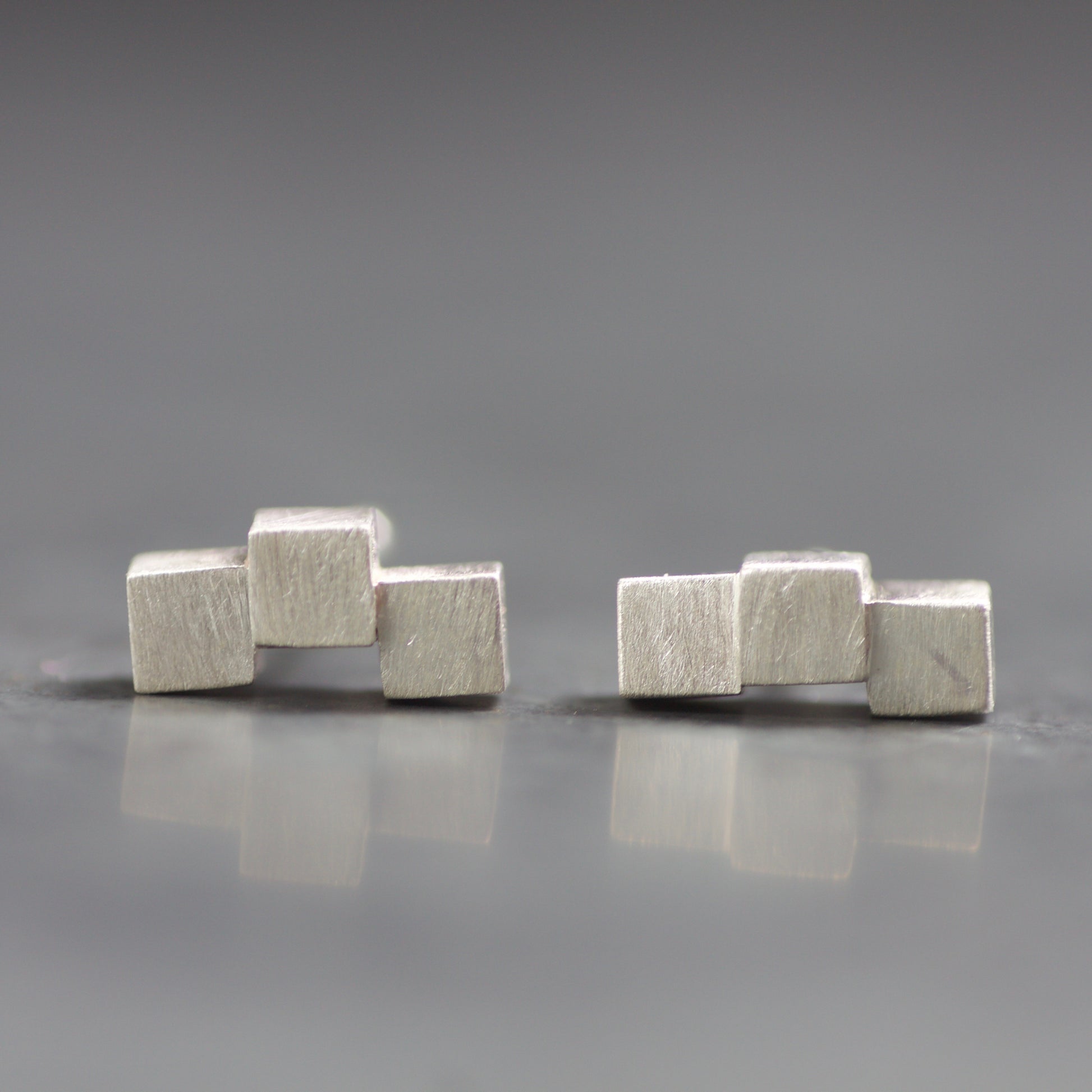 Solid Sterling Cube Stud Earrings image 2