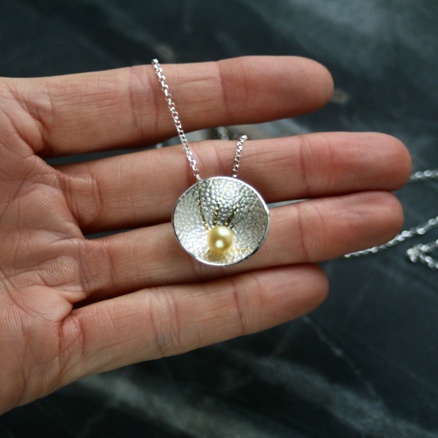 Akoya Pearl Silver & Gold Textured Pendant image 1