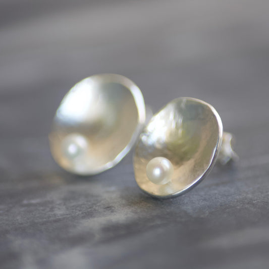 GEOM Pearl & Recycled Sterling Silver Stud Earrings image 0