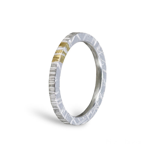 Linear Silver & Gold Textured 2mm Ring image 0