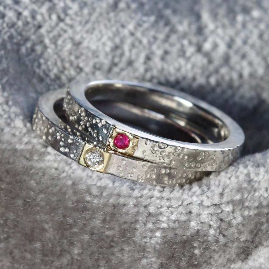 Diamond Silver + 18ct Gold Dot Ring UK Ring Size M image 7