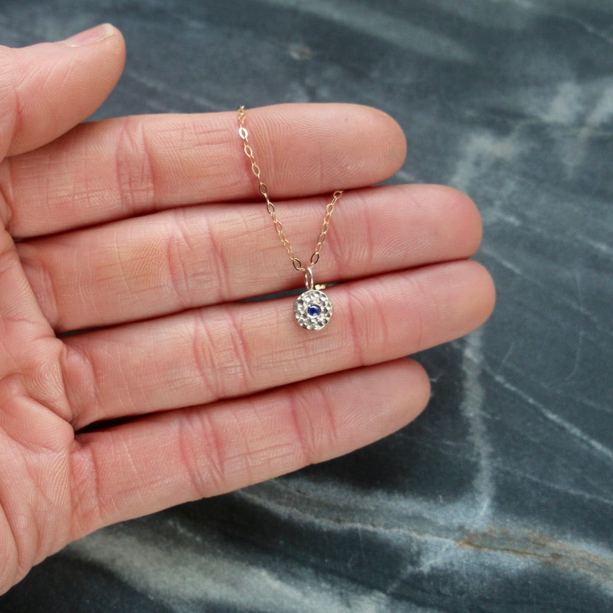 Blue Sapphire & Recycled Solid 9ct Yellow Gold Pebble Pendant Necklace image 3