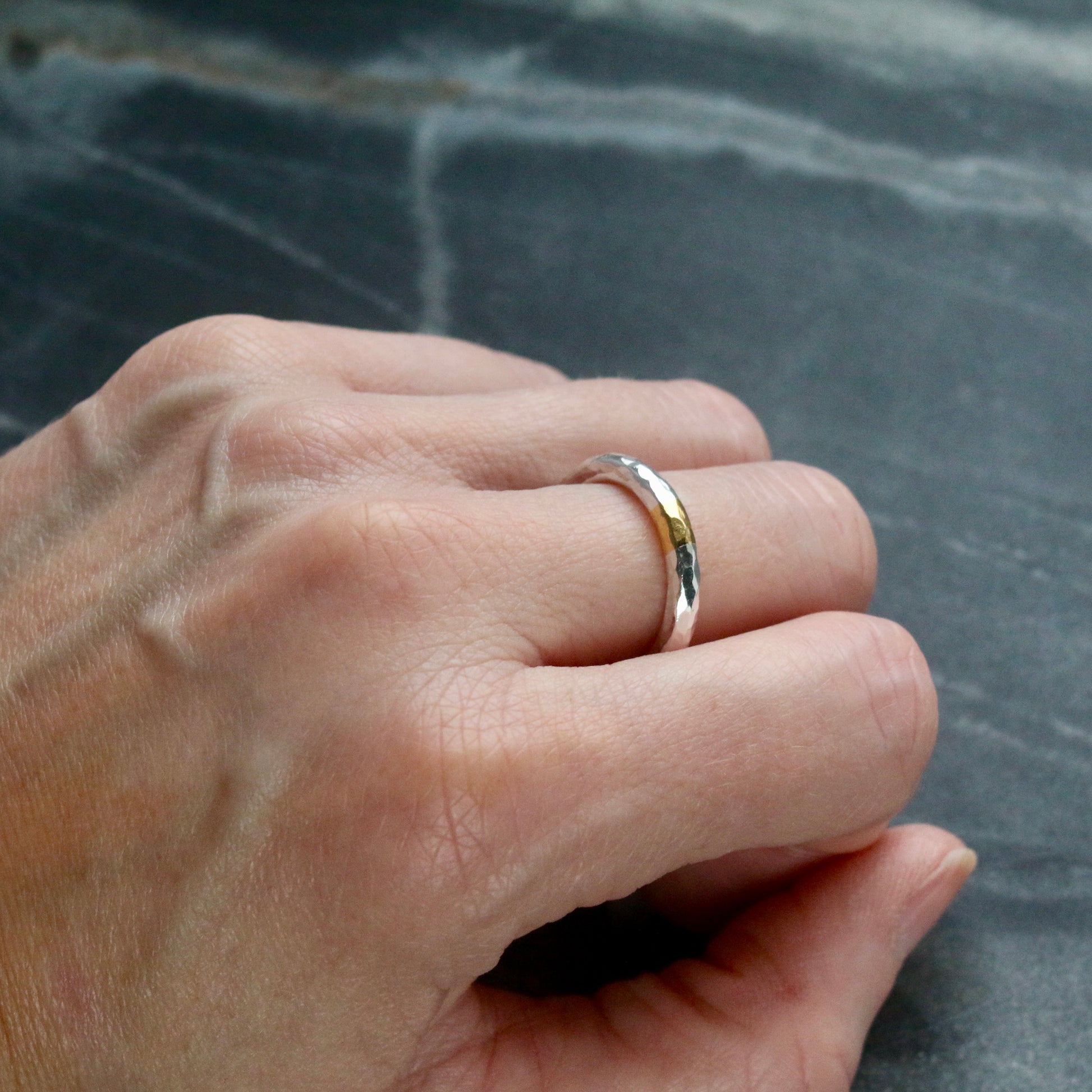 Round 3mm Hammered Silver & Gold Keum Boo Ring image 3