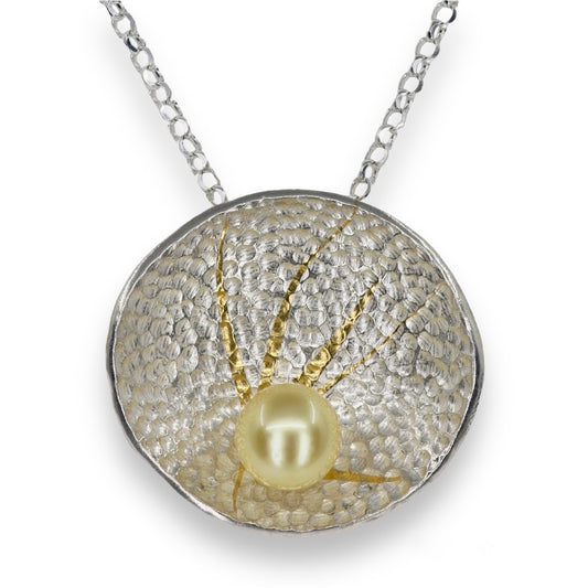 Akoya Pearl Silver & Gold Textured Pendant image 0