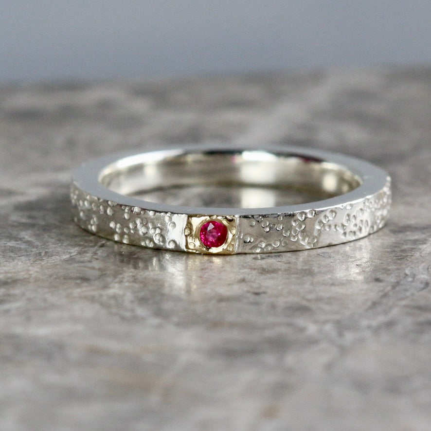 Ruby Silver & 18ct Gold Dot Ring UK Ring Size L image 0