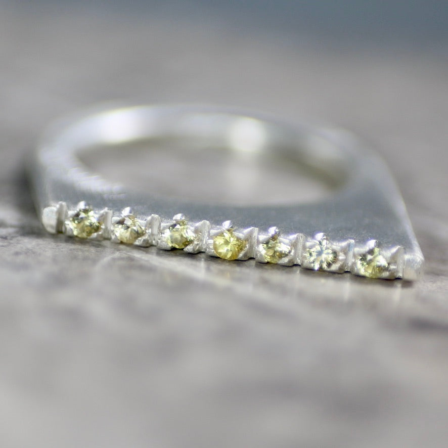 Yellow Sapphire Diagonal Pavé Slice Ring image 1