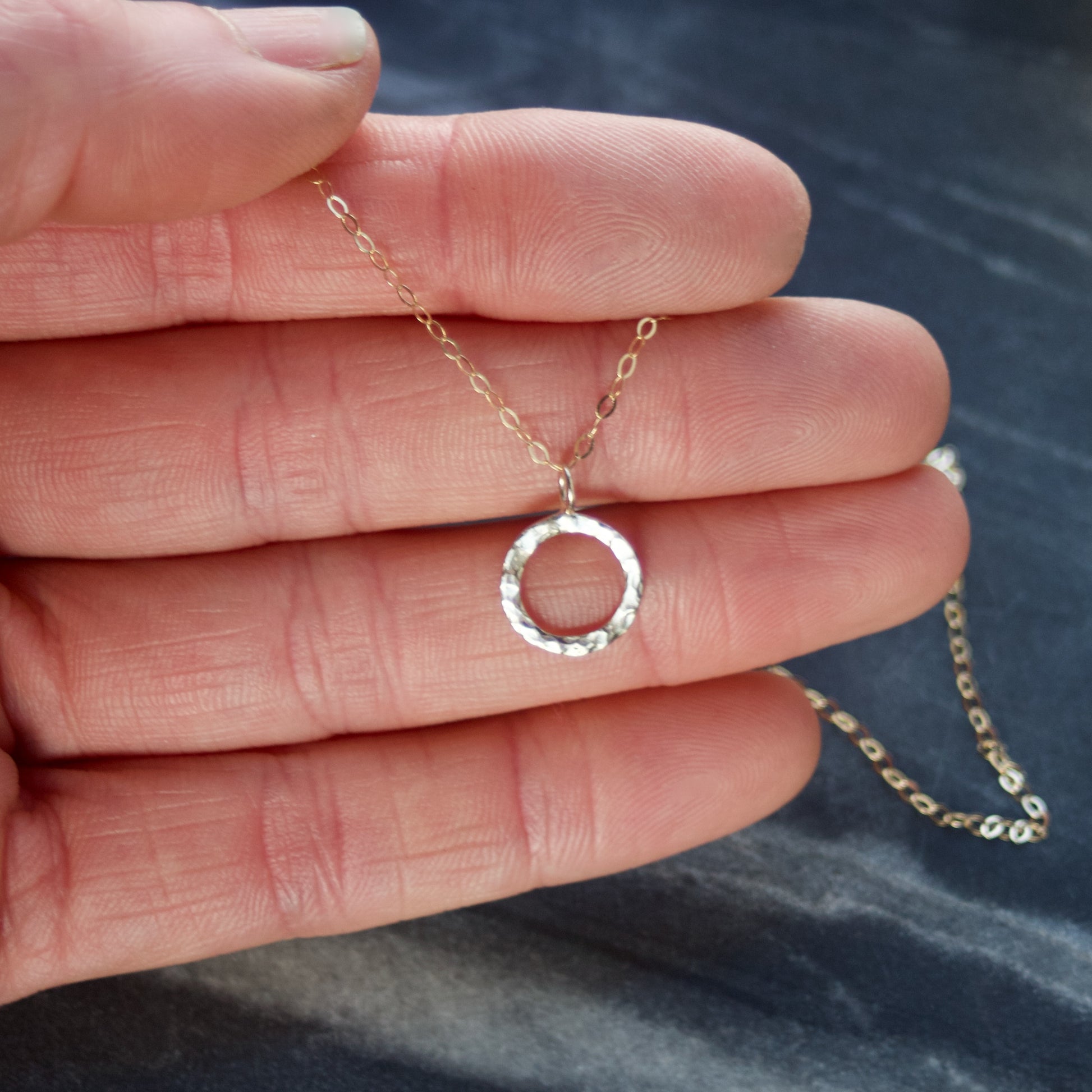 Solid Recycled 9ct Gold Hammered Halo Circle Pendant Necklace image 4