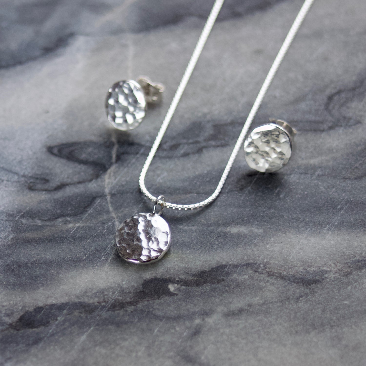 Hammered Recycled Silver Necklace & Earrings Gift Set image 0