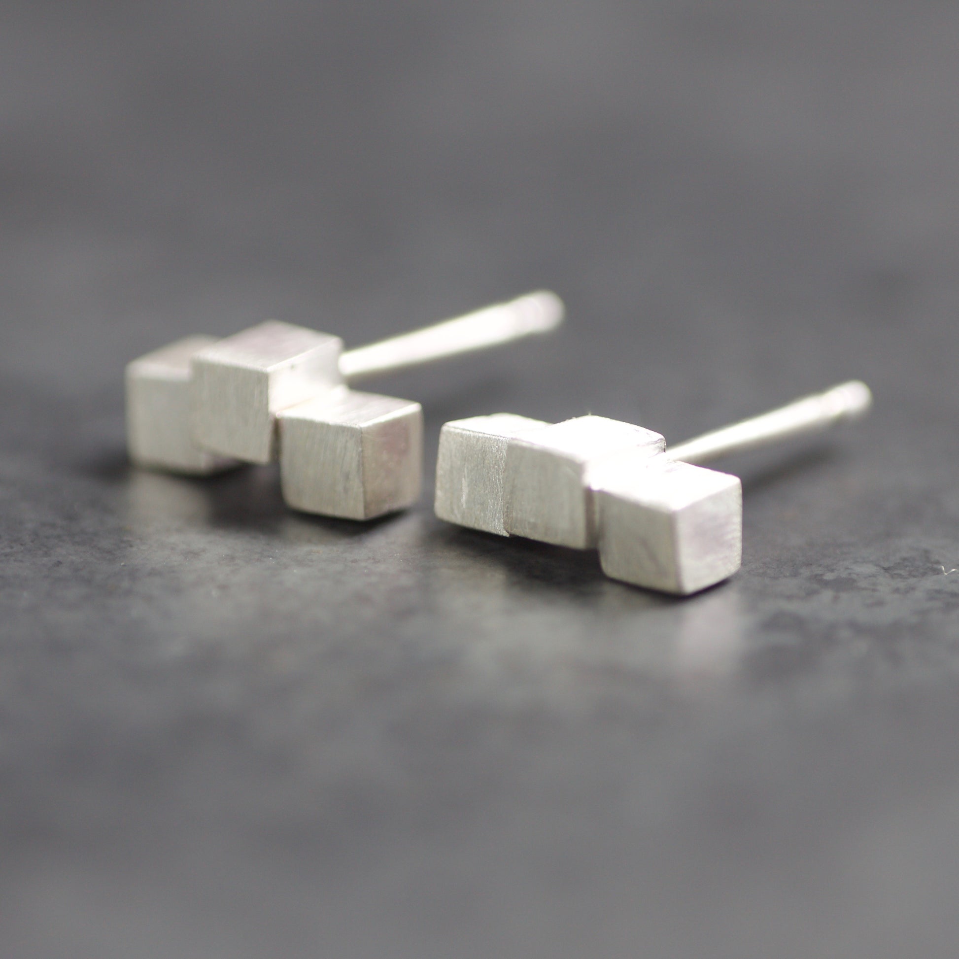 Solid Sterling Cube Stud Earrings image 0