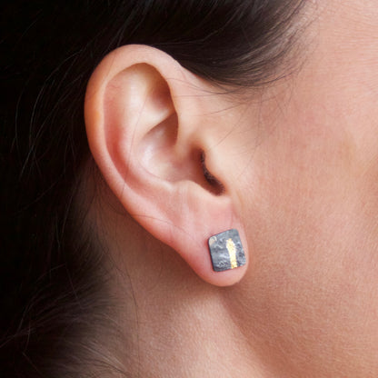 LINEAR Oxidised Square-ish Stud Earrings image 1