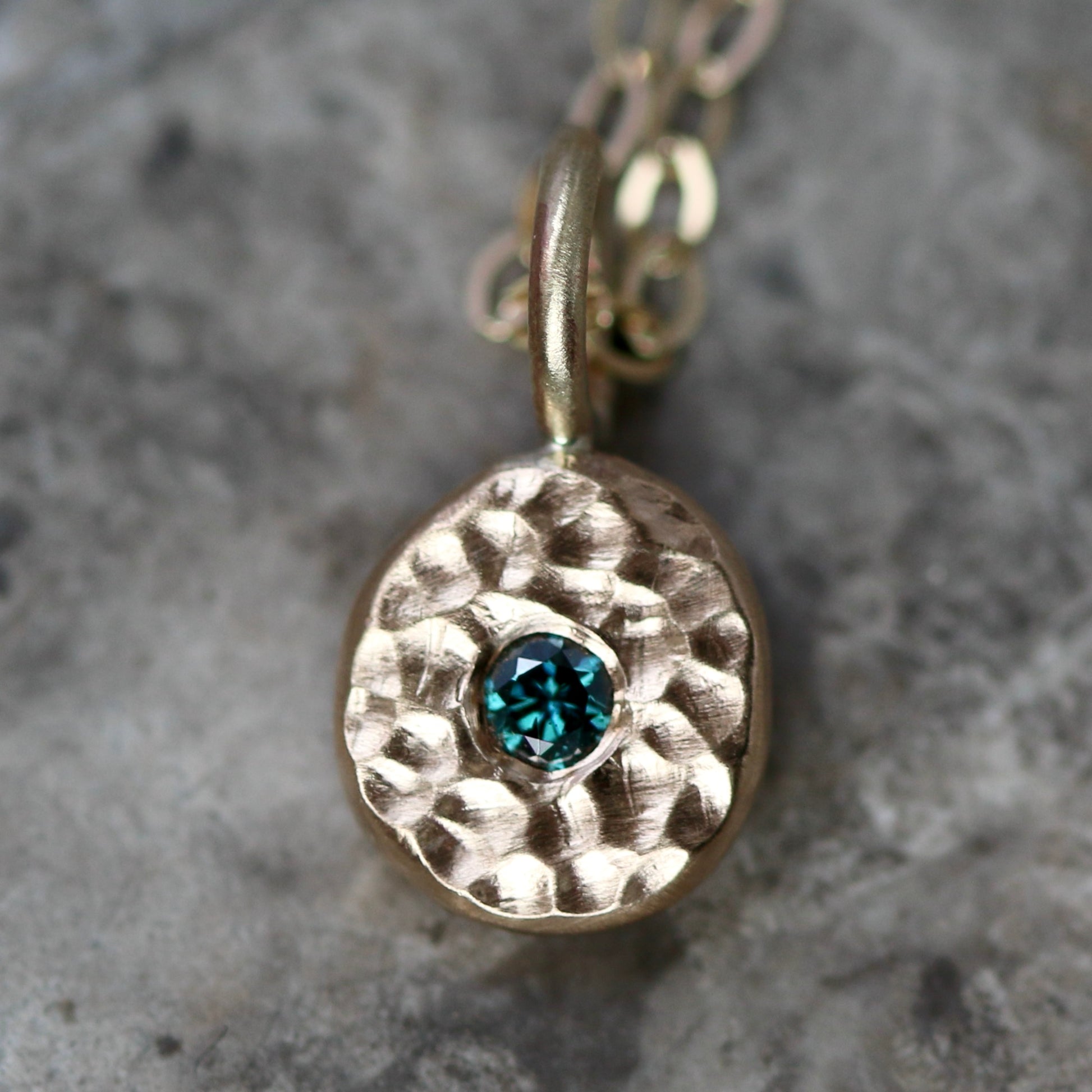 Blue Diamond & Recycled Solid 9ct Yellow Gold Pebble Pendant NecklaceBlue image 0