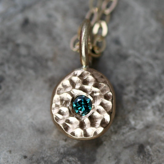 Blue Diamond & Recycled Solid 9ct Yellow Gold Pebble Pendant NecklaceBlue image 0