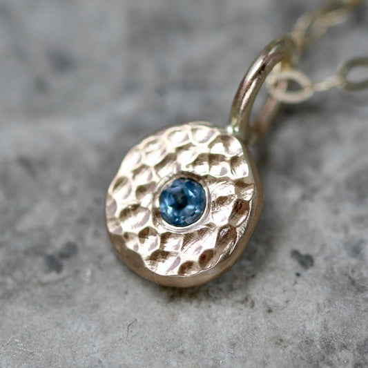 Aquamarine & Recycled Solid 9ct Yellow Gold Pebble Pendant Neckla image 0