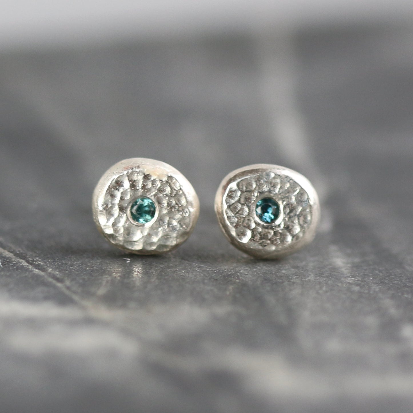 Aquamarine Solid Silver Pebble Stud Earrings image 0