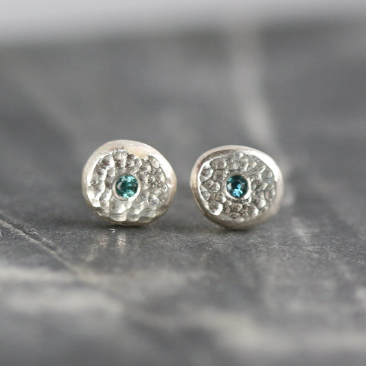 Aquamarine Solid Silver Pebble Stud Earrings image 0