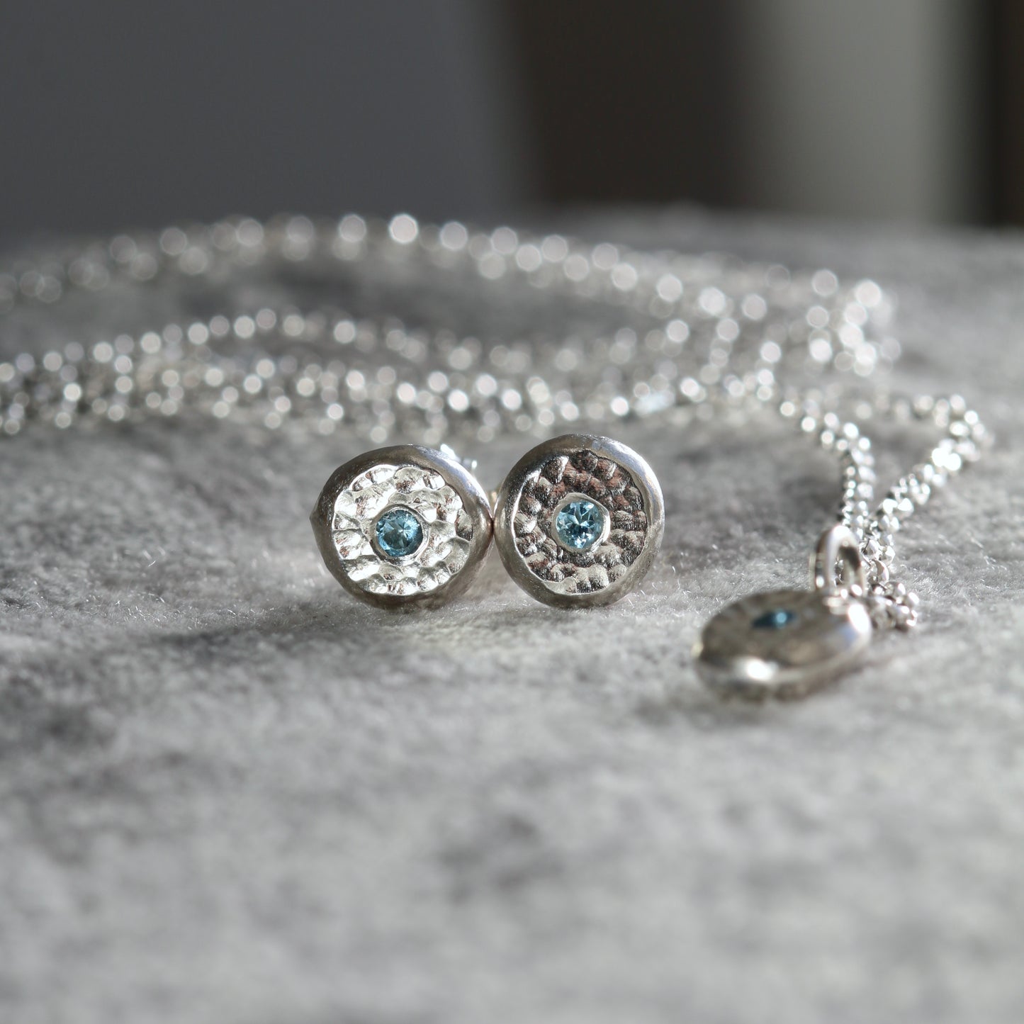 Aquamarine Solid Silver Pebble Stud Earrings image 2