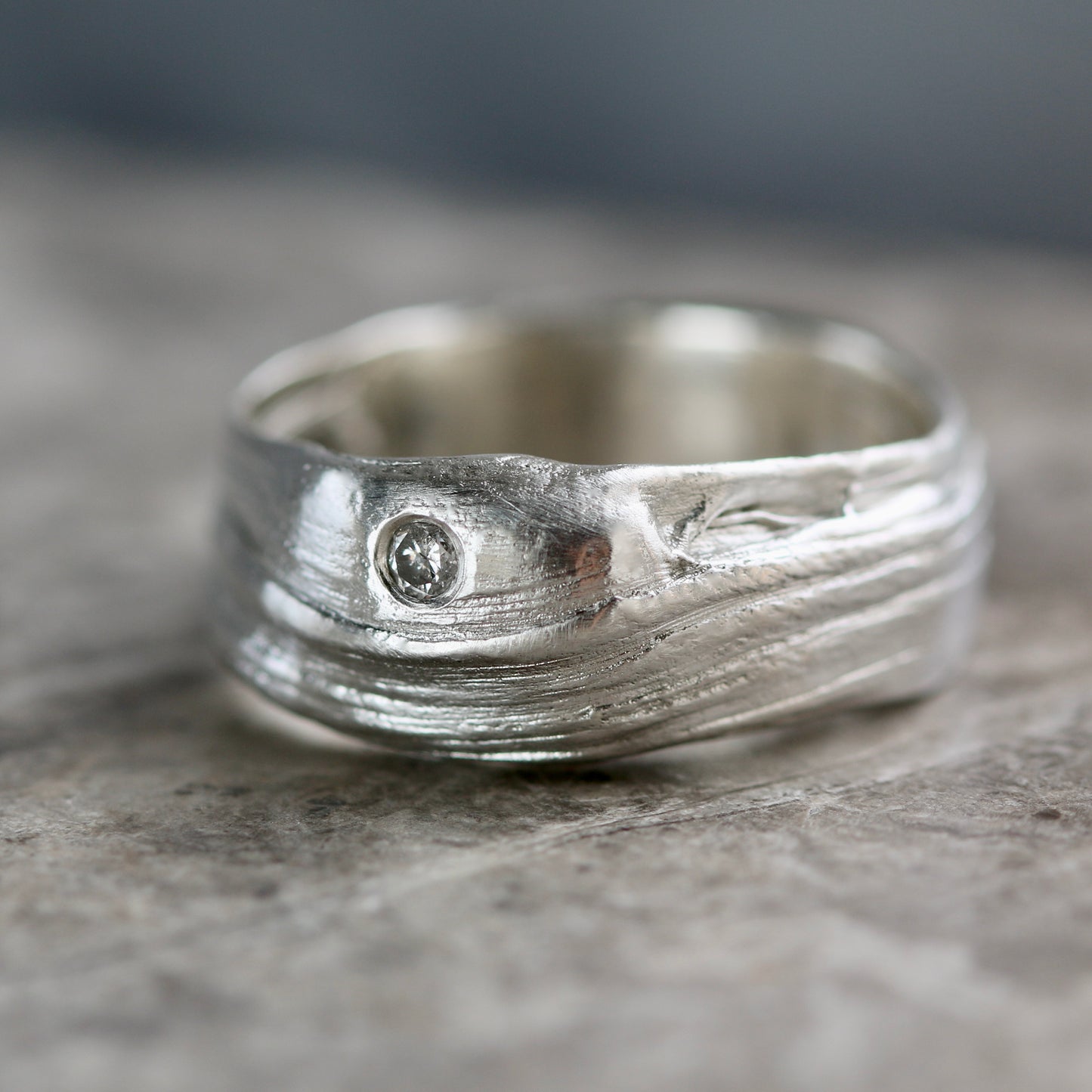 Mitsuro Hikime Silver Band with Salt & Pepper Diamond - R image 0