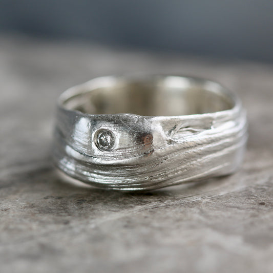 Mitsuro Hikime Silver Band with Salt & Pepper Diamond - R image 0