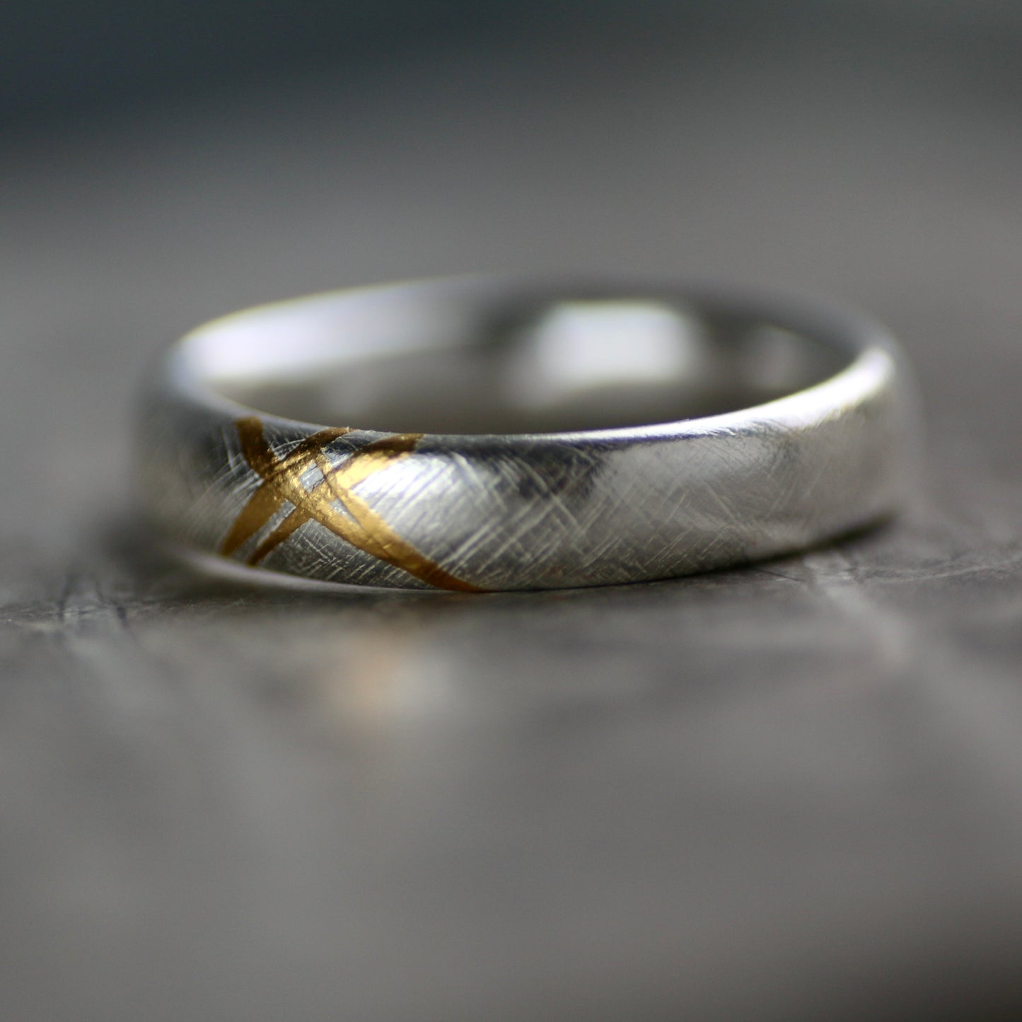 Cross Hatch Silver & Gold Textured Chunky Ring image 0