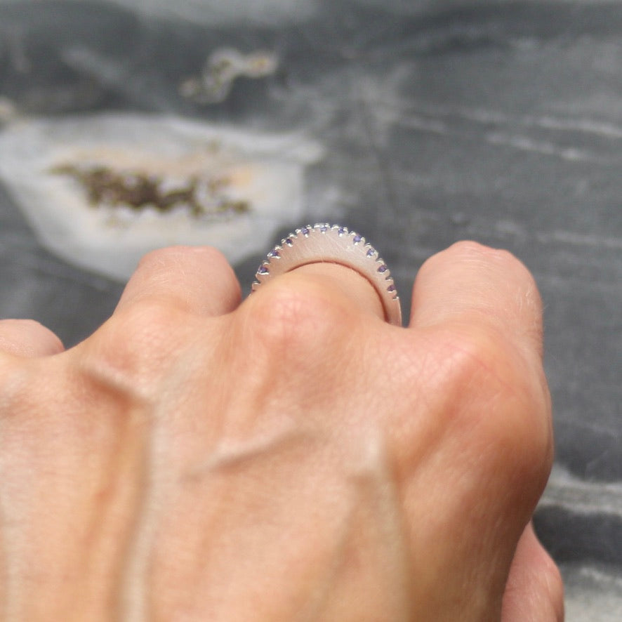 Purple Sapphire Oval Pavé Slice Ring image 4