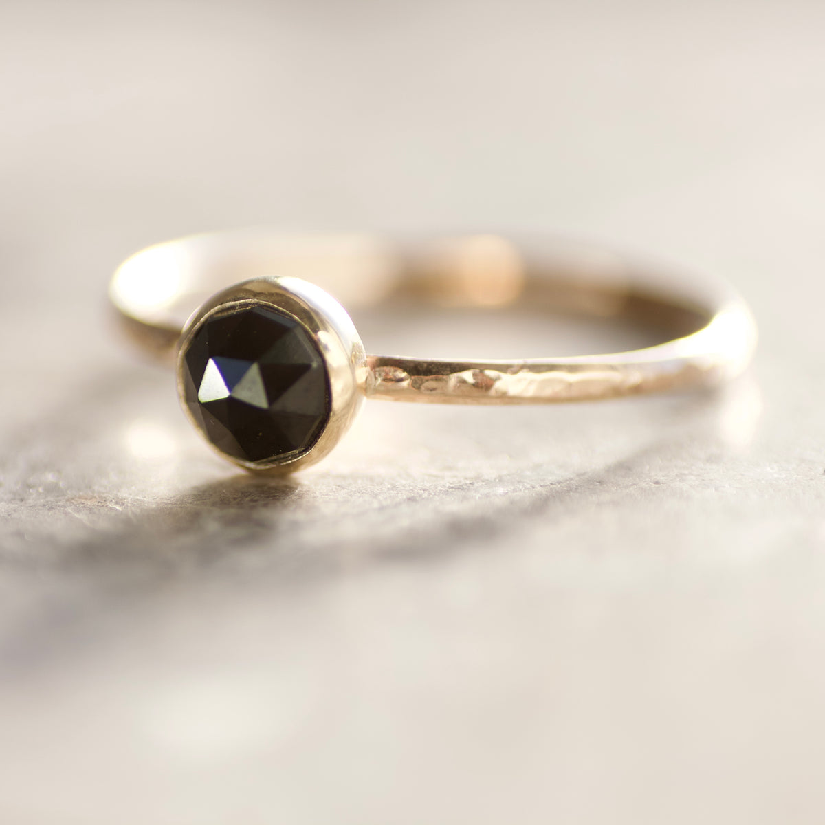 Solid 9ct Gold & Black Spinel Skinny Stacking Ring UK Size S ½ image 2