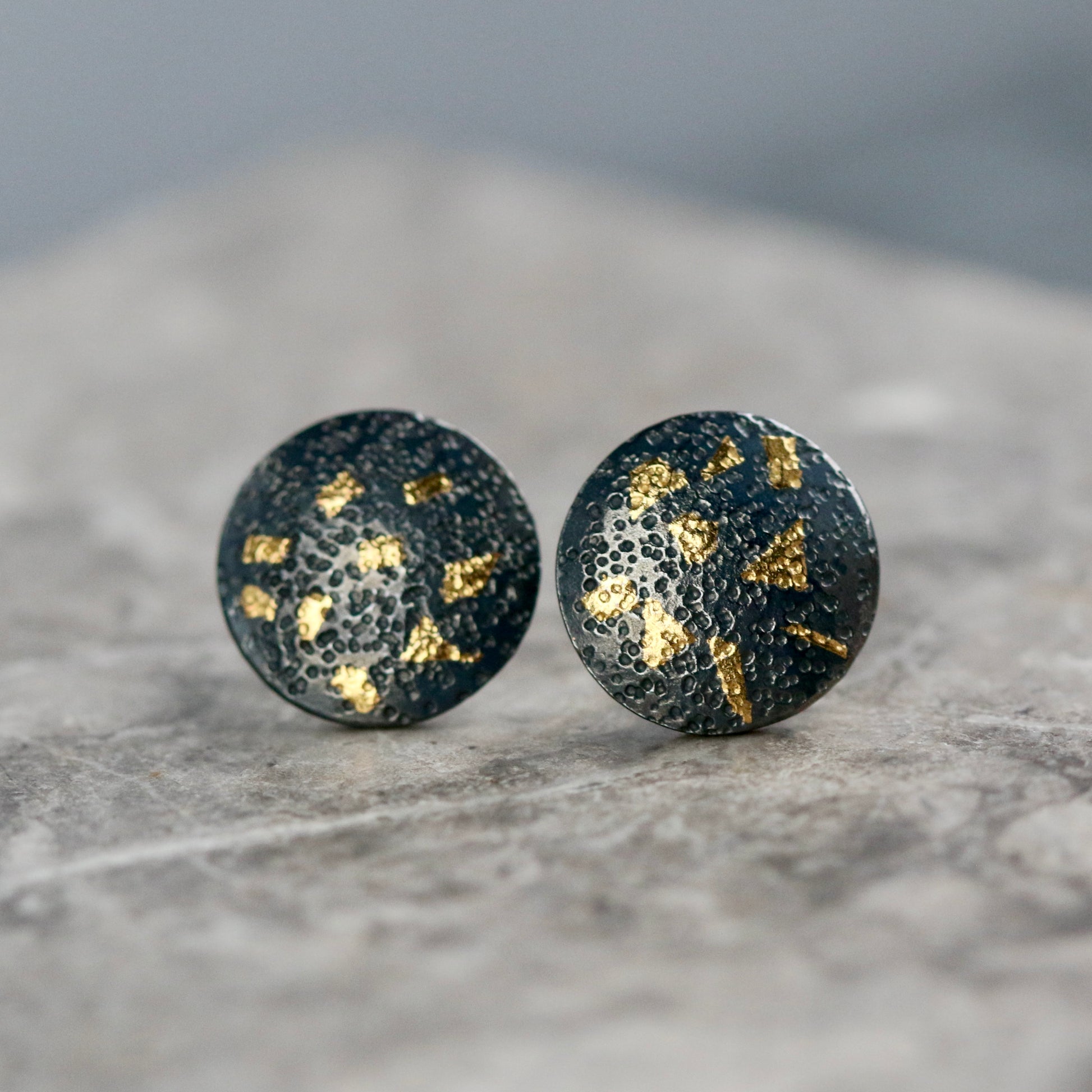 Keum Boo Oxidised Large Circle Confetti Studs image 0