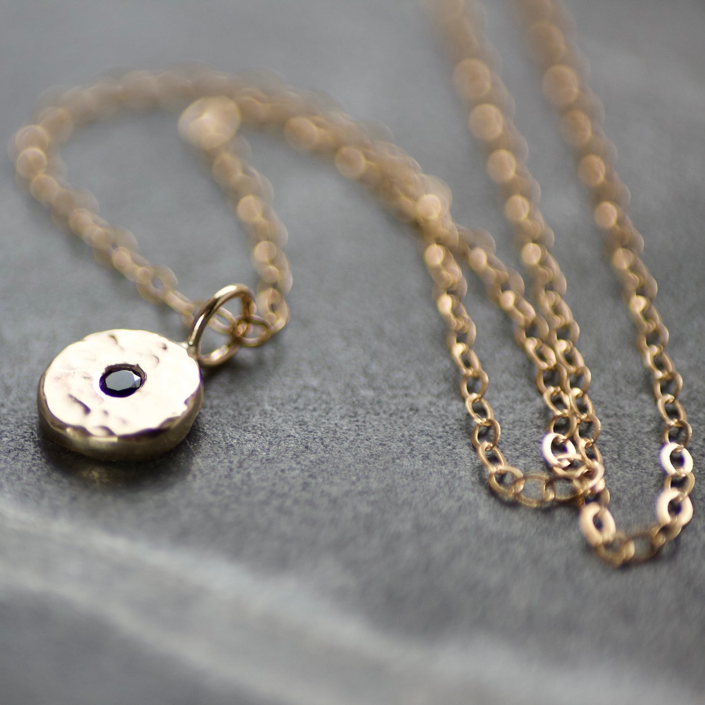 Black Diamond & Recycled Solid 9ct Yellow Gold Pebble Pendant Necklace image 2