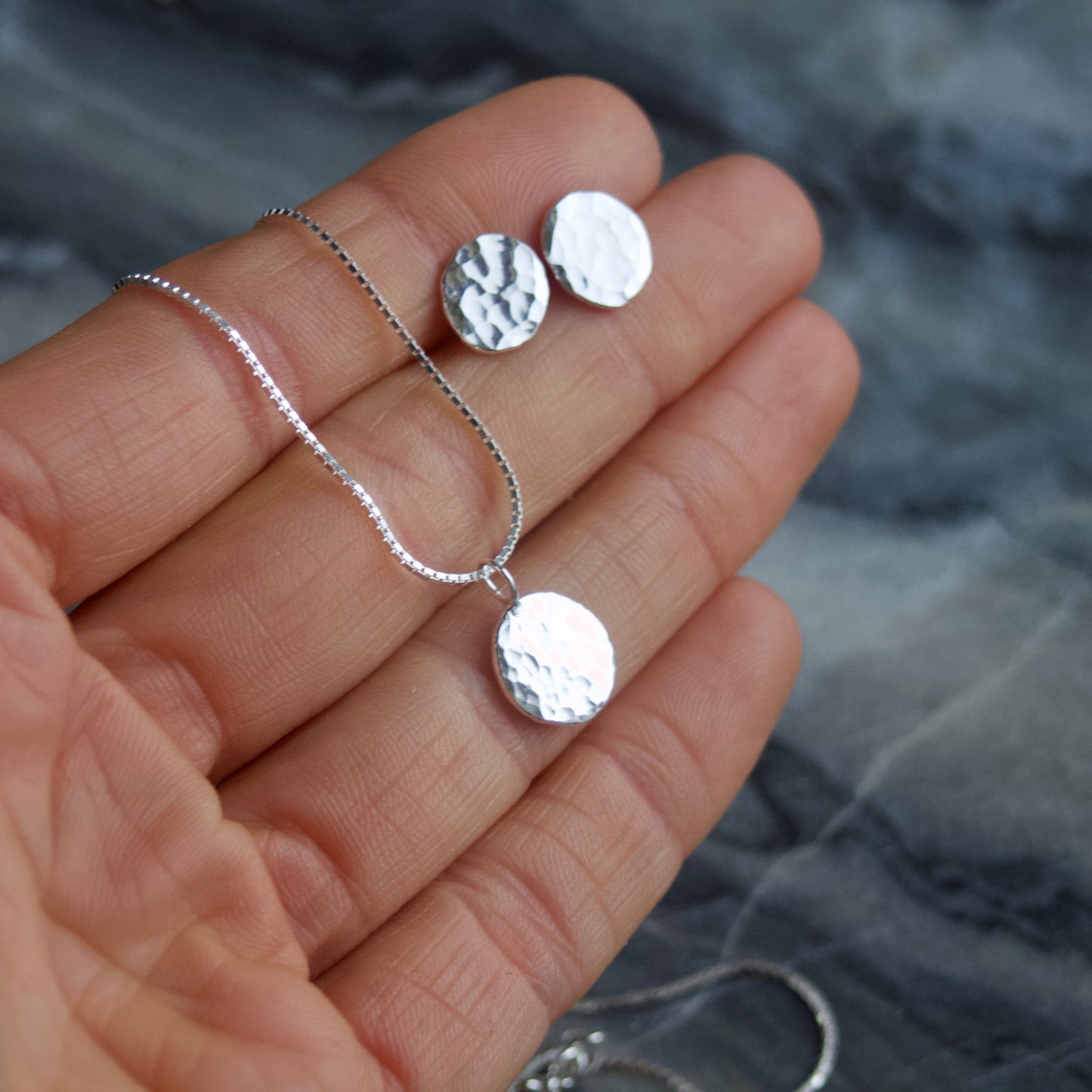 Hammered Recycled Silver Necklace & Earrings Gift Set image 3
