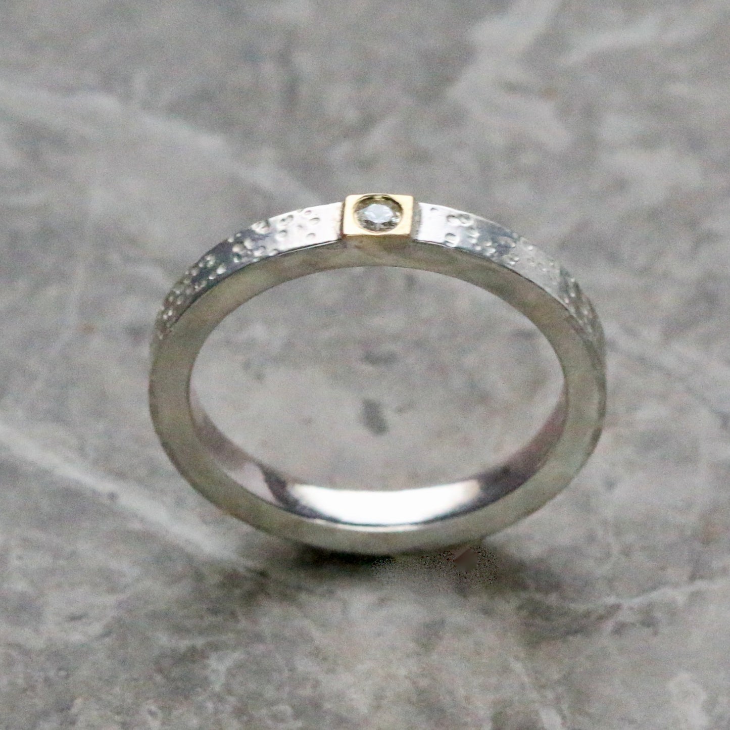 Diamond Silver + 18ct Gold Dot Ring UK Ring Size M image 1