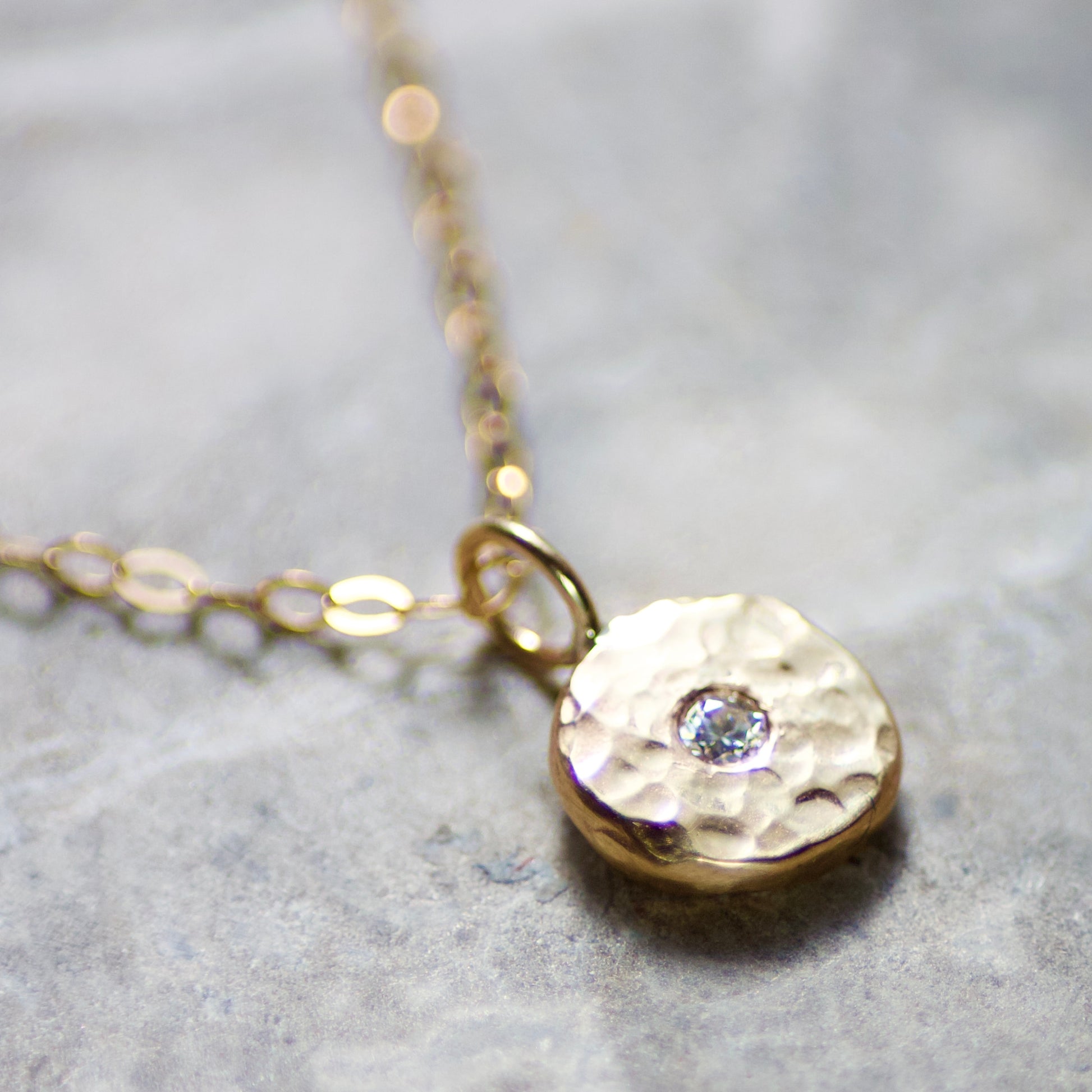 Diamond & Recycled Solid 9ct Yellow Gold Pebble Pendant Necklace image 1