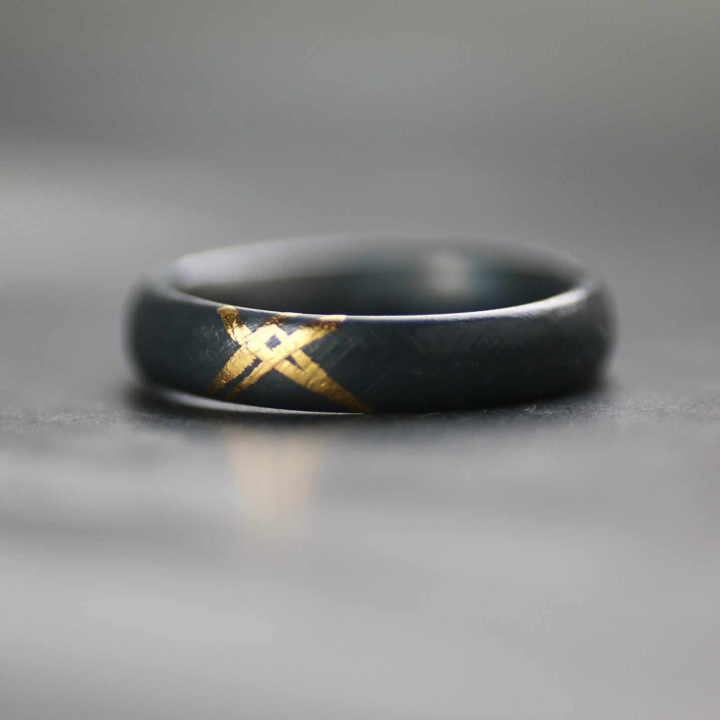 Oxidised Cross Hatch Silver & Gold Textured Chunky Ring image 4