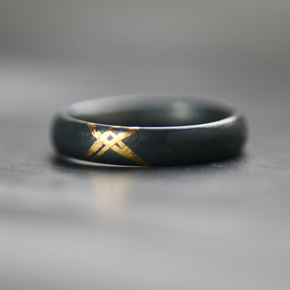 Oxidised Cross Hatch Silver & Gold Textured Chunky Ring image 4