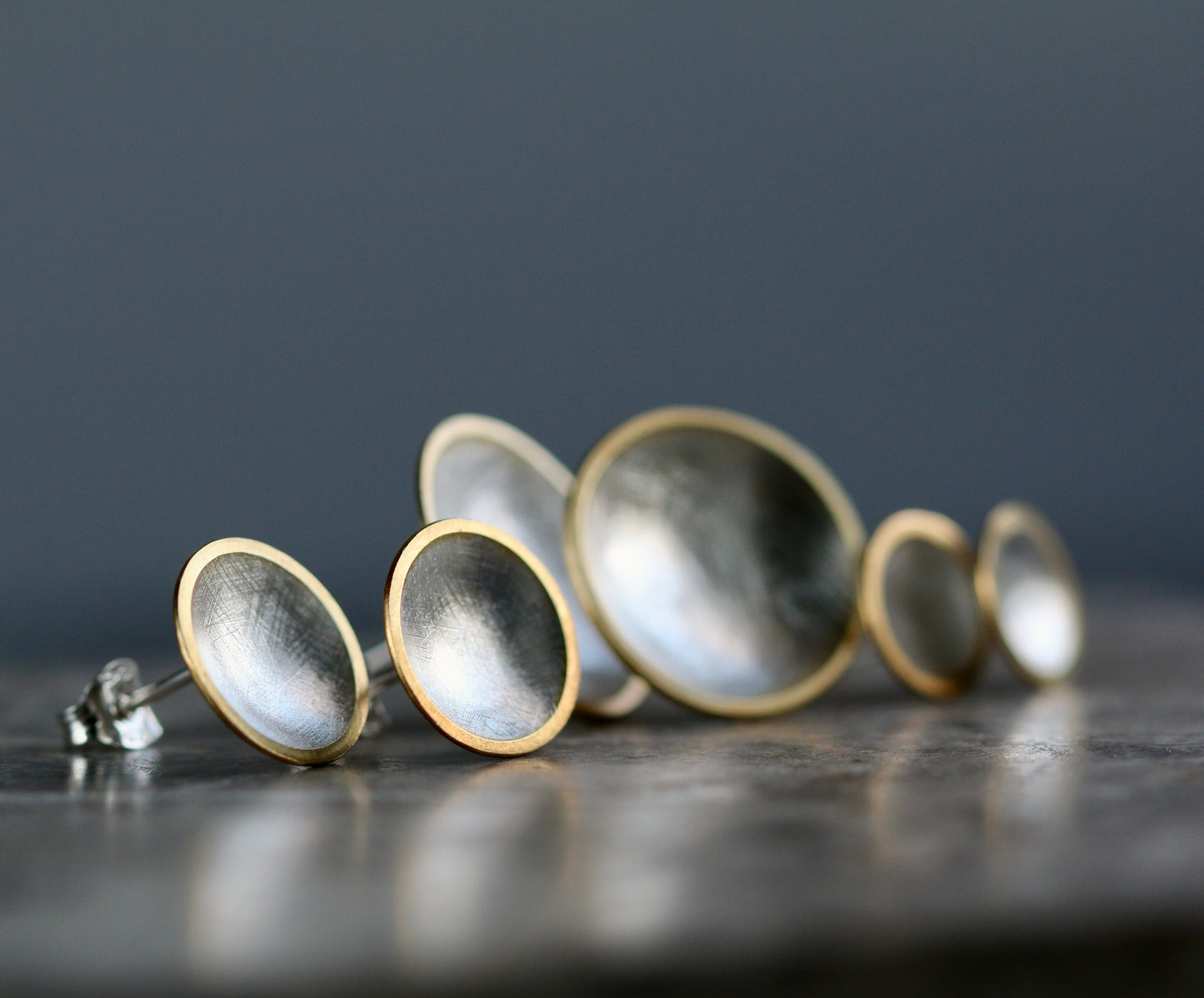 Silver + Gold Concave Disc Studs image 1
