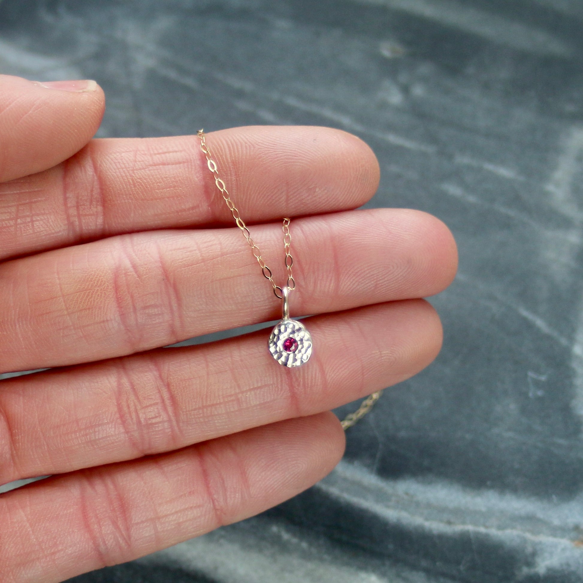 Red Spinel & Recycled Solid 9ct Yellow Gold Pebble Pendant Necklace image 2