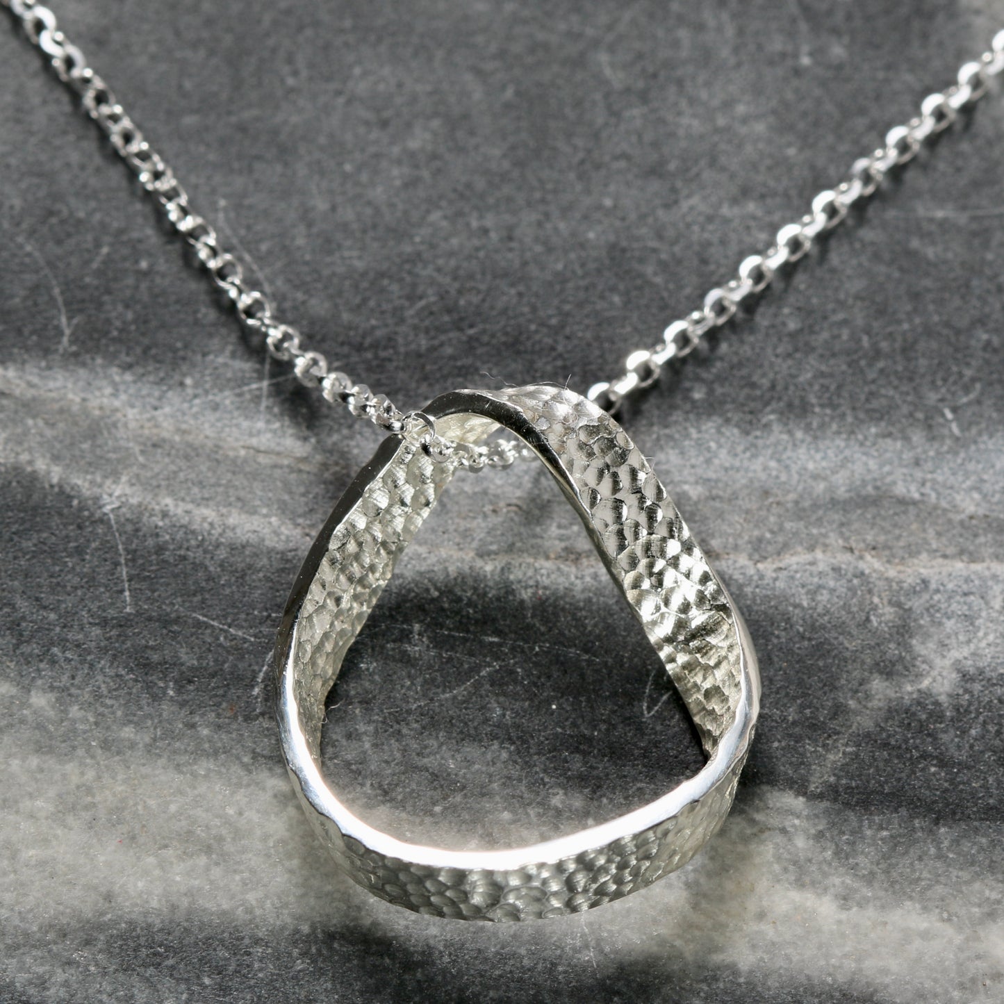 Silver Textured Möbius Twist Ribbon Pendant image 0