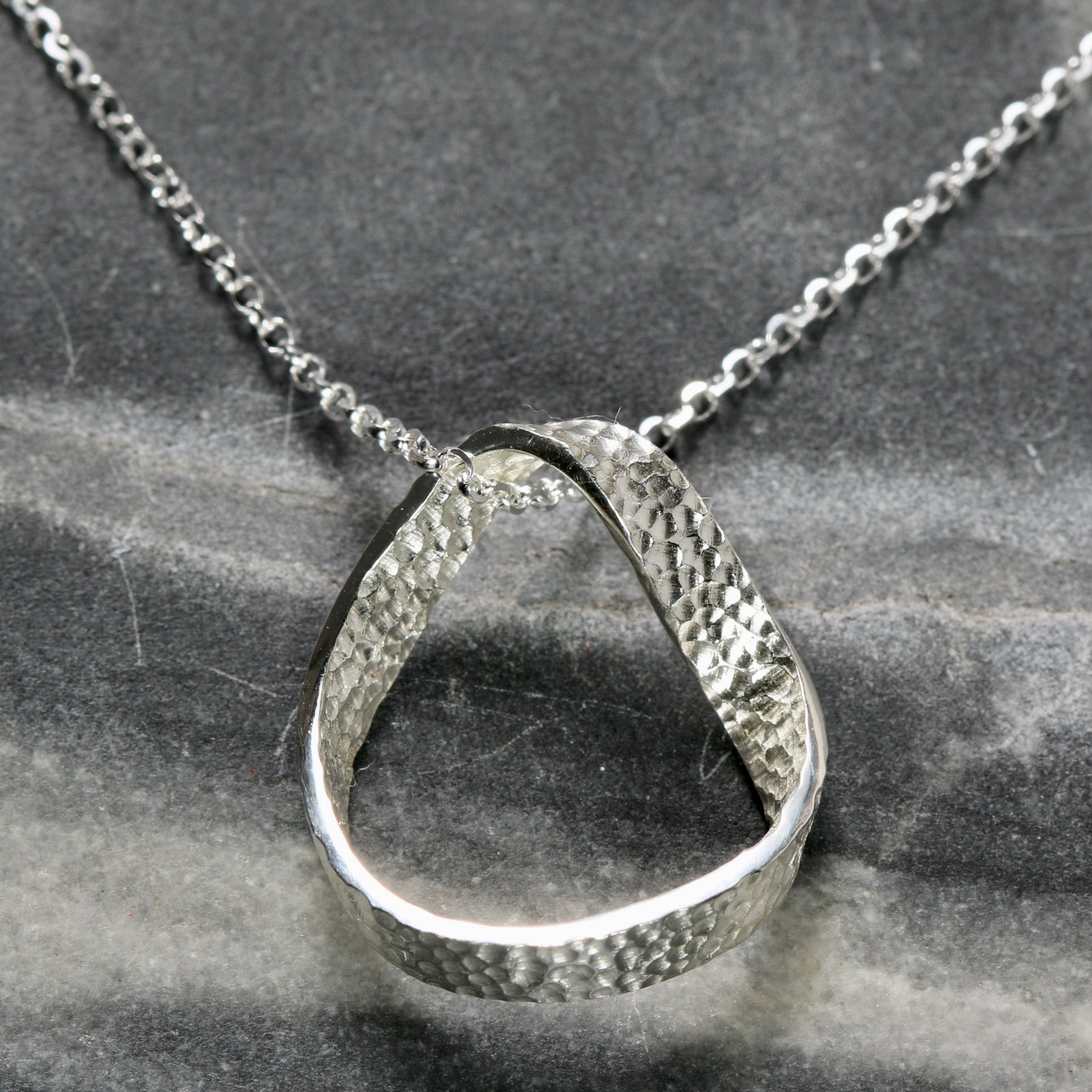 Silver Textured Möbius Twist Ribbon Pendant image 0