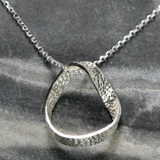 Silver Textured Möbius Twist Ribbon Pendant image 0