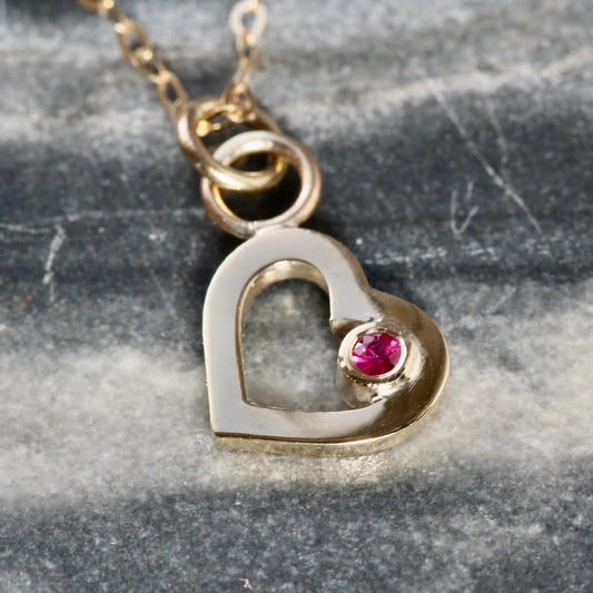 Ruby + Recycled Solid 9ct Yellow Gold Heart Pendant Necklace image 0