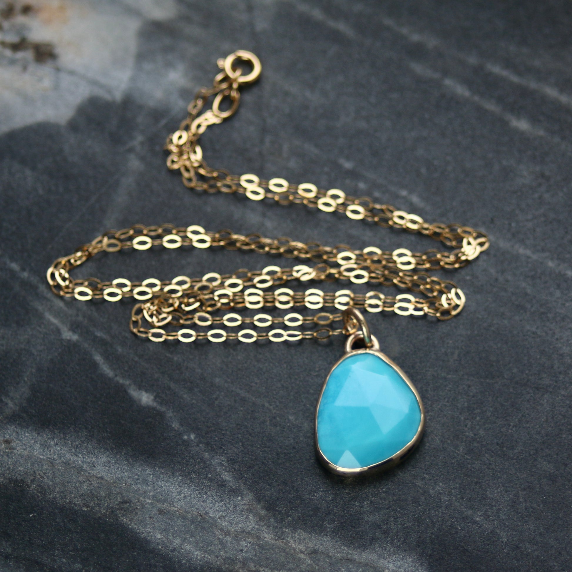 Turquoise & Gold Pendant Necklace image 1