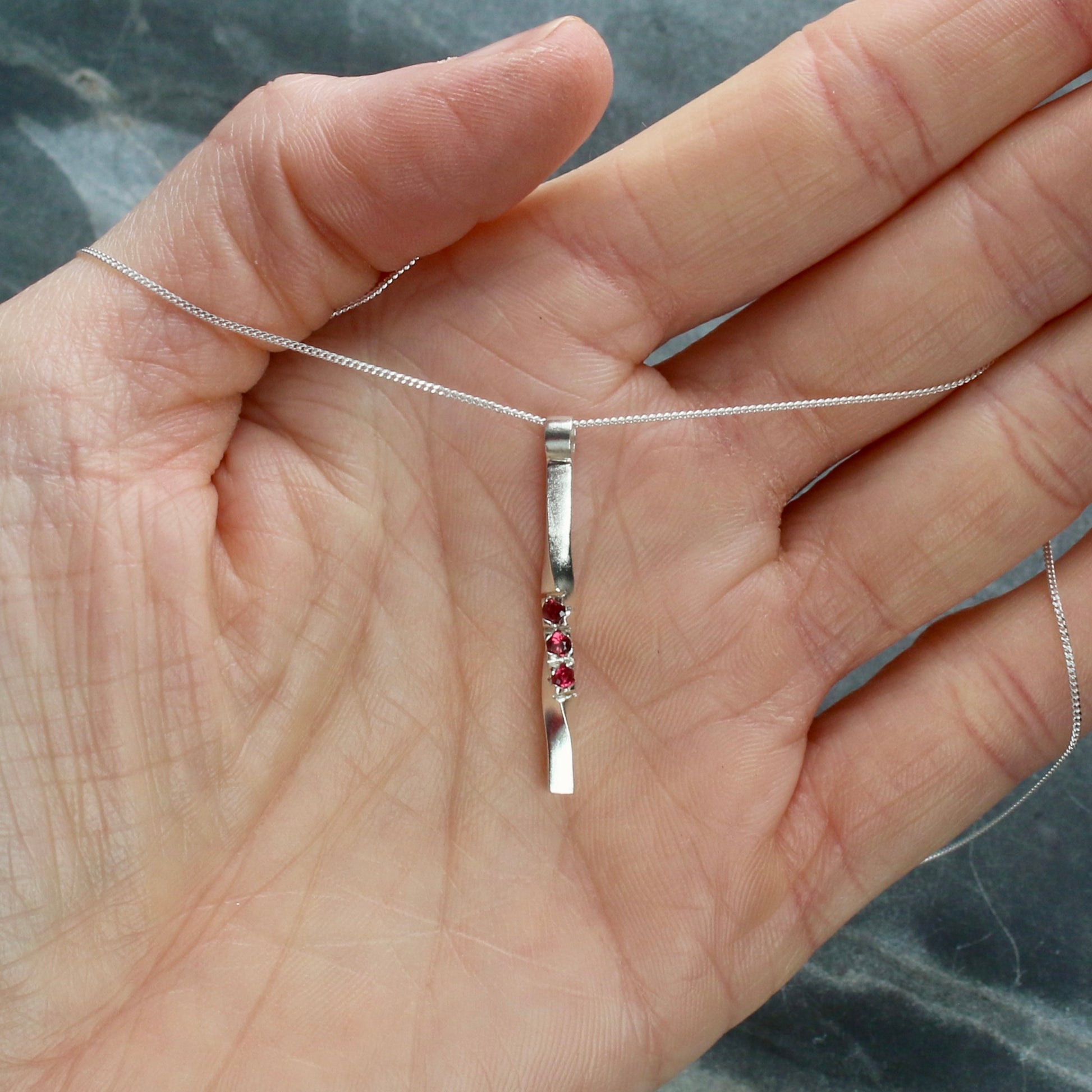 Triple Red Spinel Twist Silver Pendant image 6