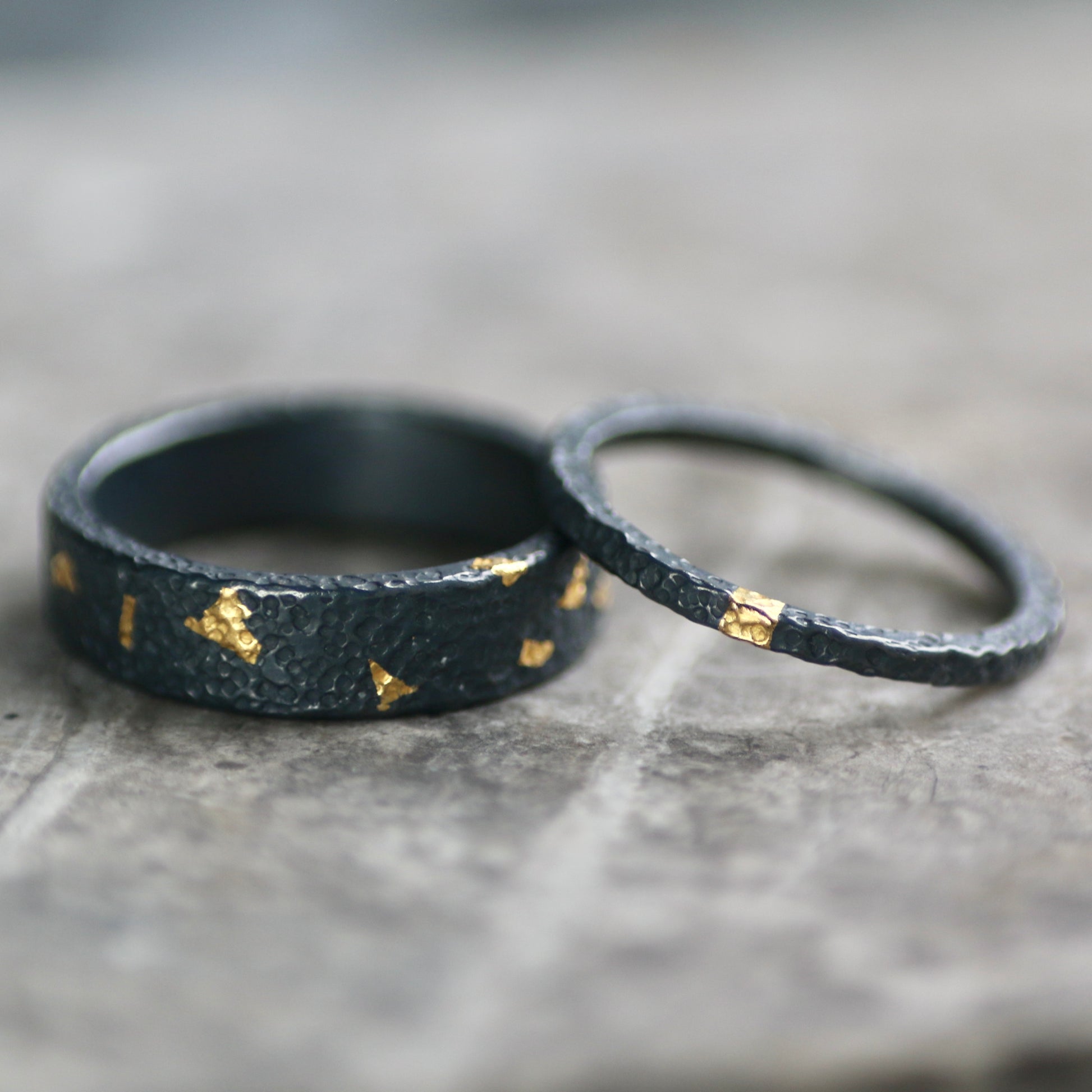 Oxidised Confetti Keum Boo Silver & Gold Textured 4mm Ring image 6