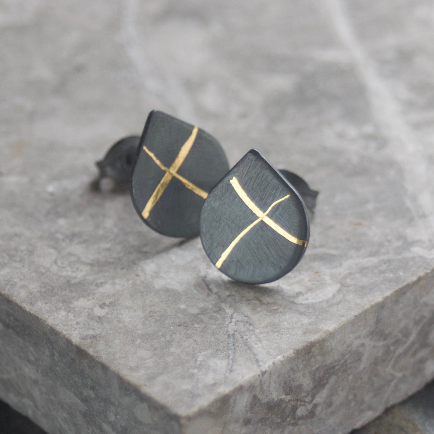 LC Oxidised 10mm X Keum Boo Stud Earrings image 1