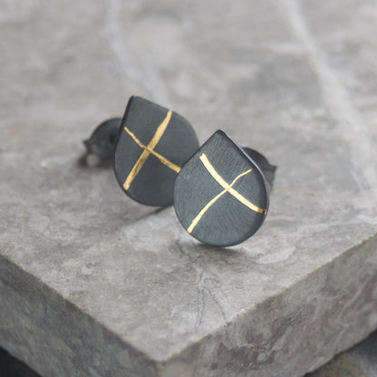 LC Oxidised 10mm X Keum Boo Stud Earrings image 1