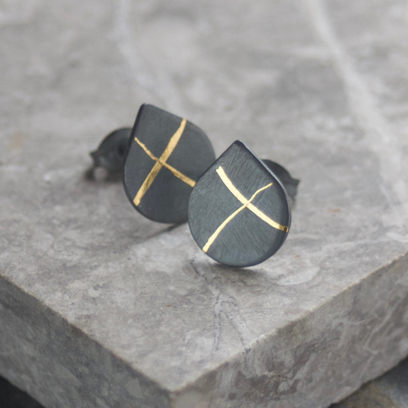 LC Oxidised 10mm X Keum Boo Stud Earrings image 1