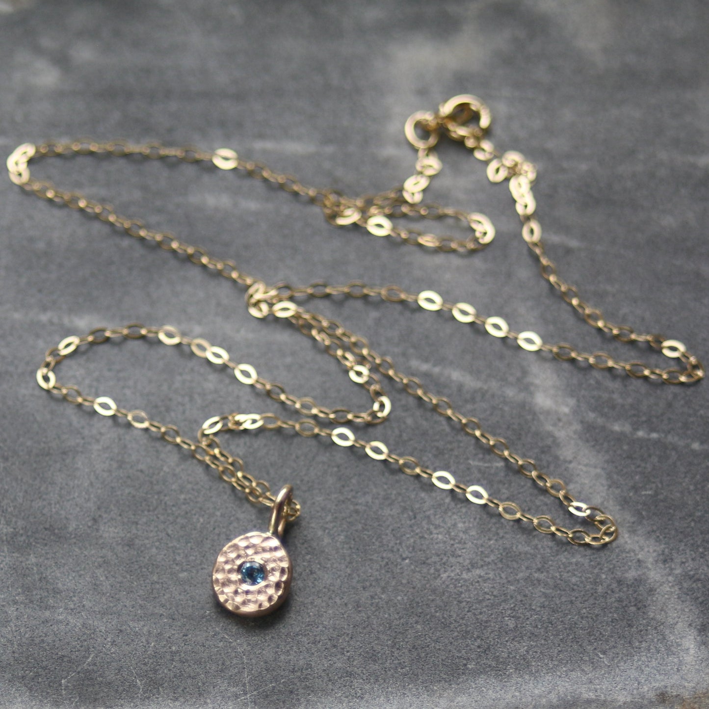 Aquamarine & Recycled Solid 9ct Yellow Gold Pebble Pendant Neckla image 1