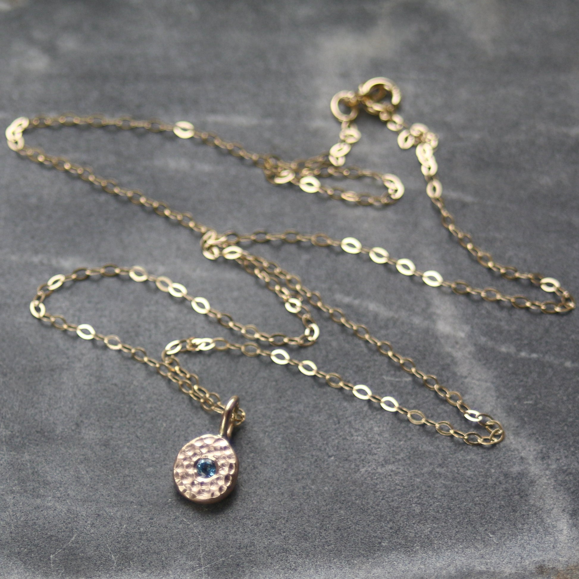 Aquamarine & Recycled Solid 9ct Yellow Gold Pebble Pendant Neckla image 1